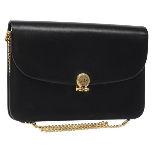 DIOR Chain Shoulder Bag Leather Black Gold - Picture 1 of 12